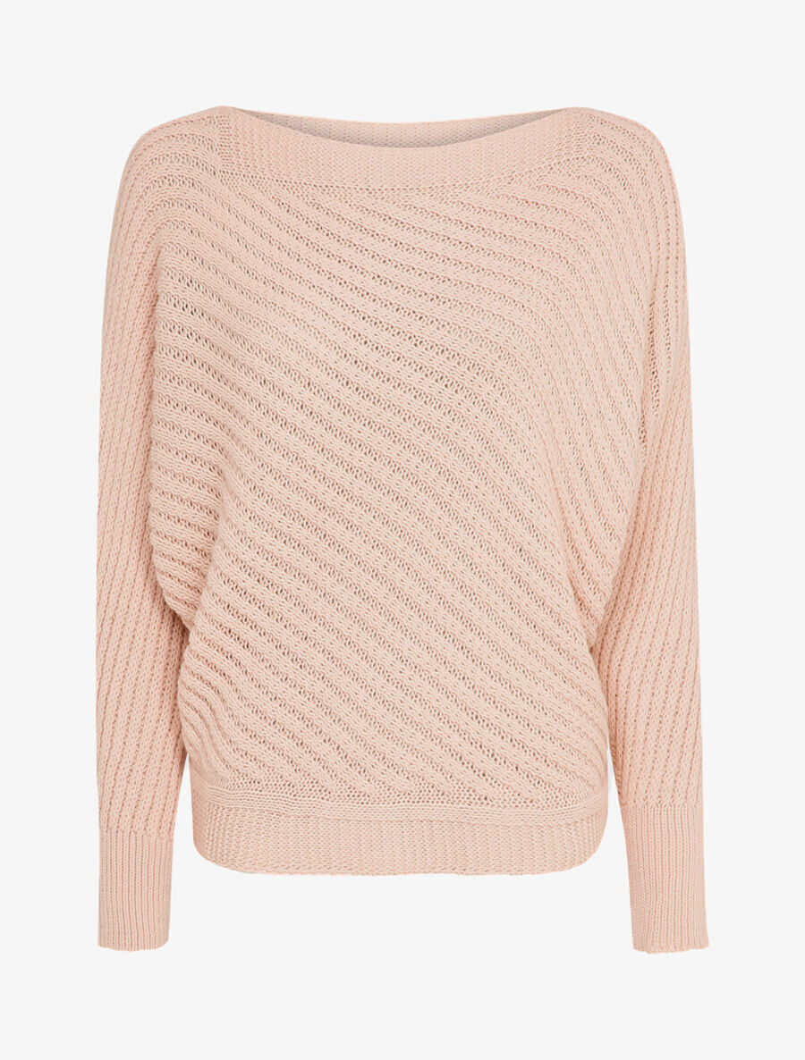 Pull col bateau en maille striée - Rose poudré - 1