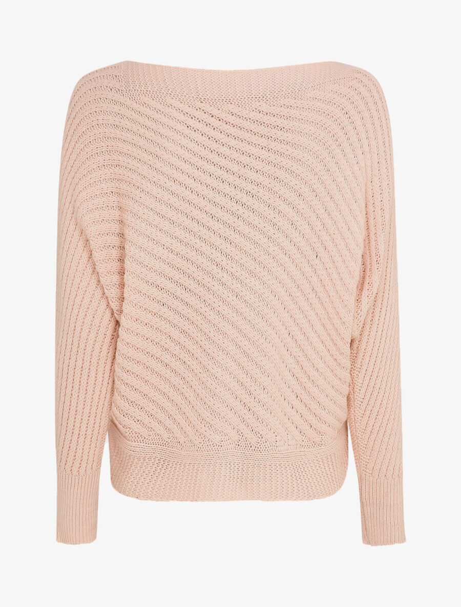 Pull col bateau en maille striée - Rose poudré - 2
