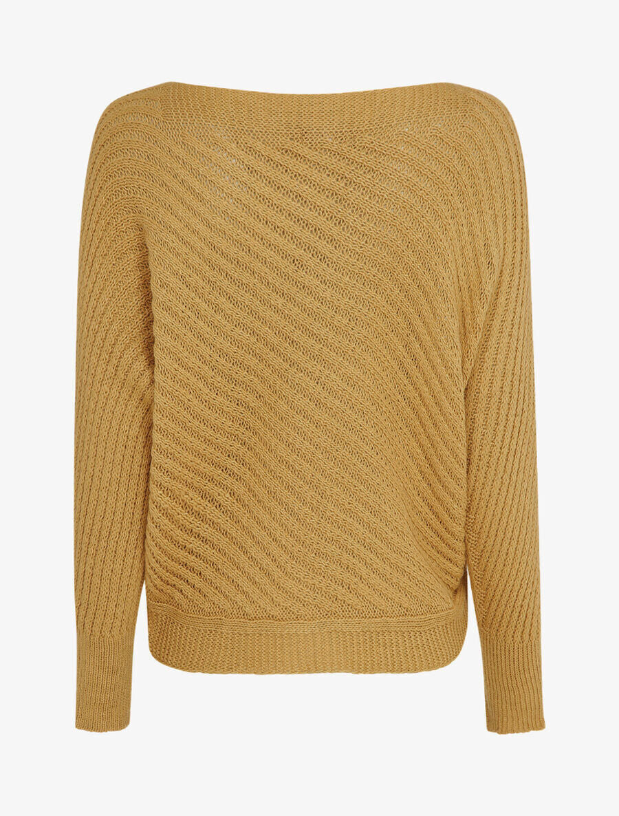 Pull col bateau en maille striée - Camel - 2