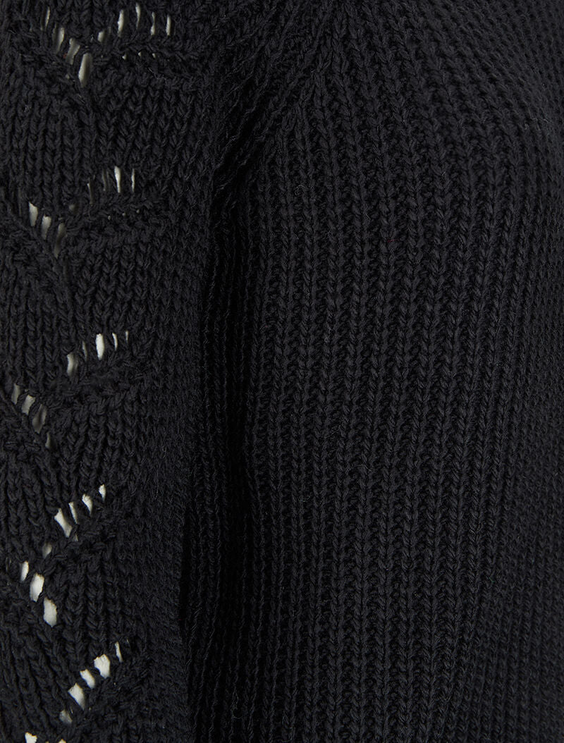 Pull en maille épaisse à manches effet tressé - Noir - 3