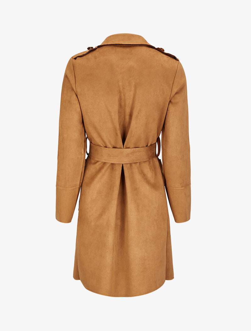 Trench mi-long en suédine à poches à rabats - Camel - 2
