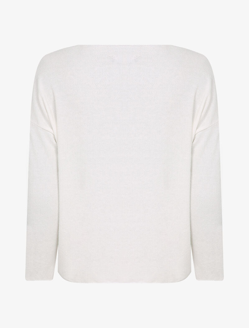 Pull fin oversize orné de strass - Blanc - 2