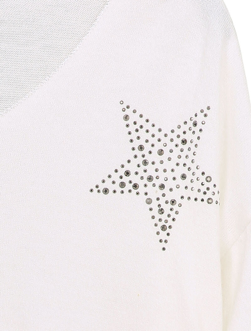 Pull fin oversize orné de strass - Blanc - 3