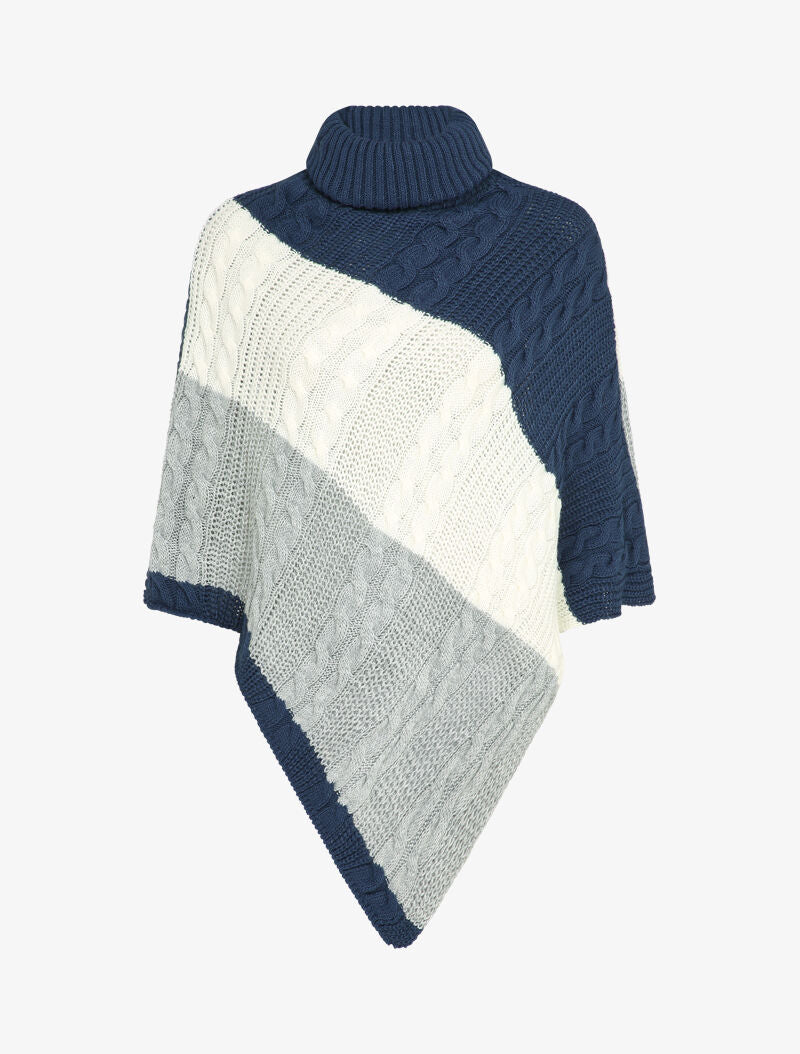 Poncho asymétrique à bandes colorées - Bleu marine - 1