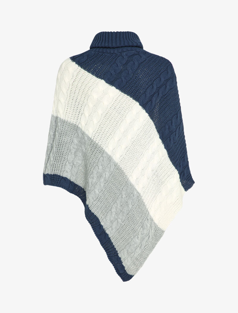 Poncho asymétrique à bandes colorées - Bleu marine - 2