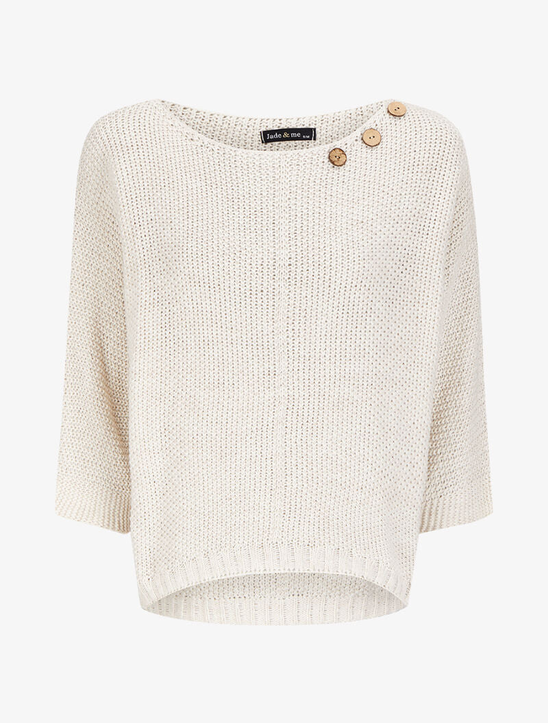 Pull en maille point de riz à col bateau boutonné - Écru - 4