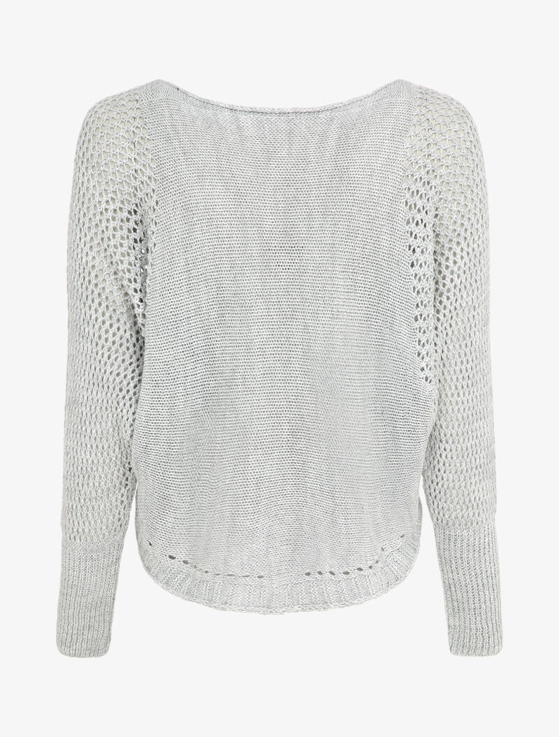 Pull à col bateau à manches en maille ajourée - Gris clair - 2
