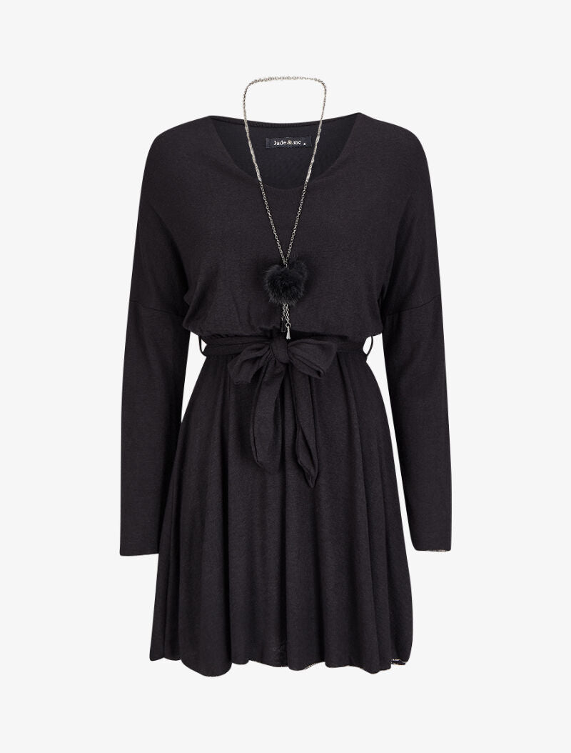 Robe pull coupe patineuse à manches dolman - Noir - 4