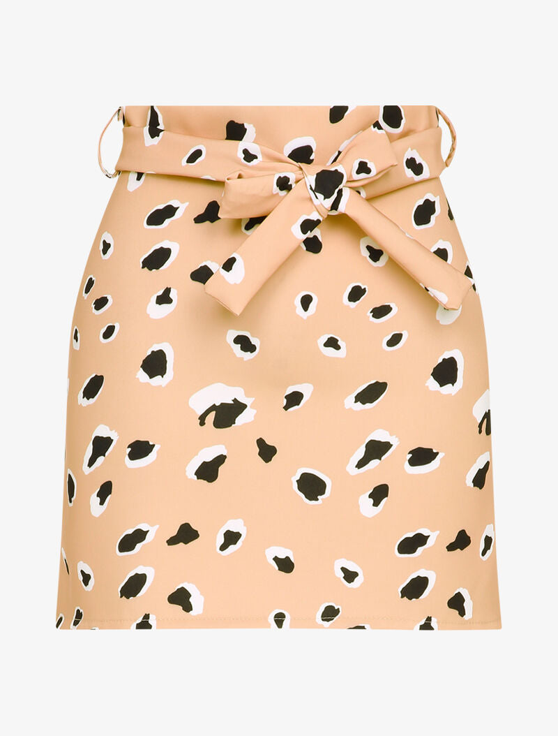 Mini-jupe à imprimé léopard stylisé - Beige - 3