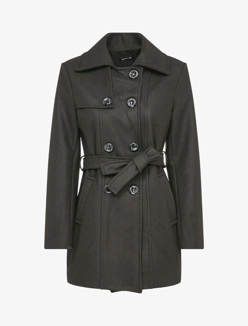 Manteau croisé et ceinturé - Noir - 1