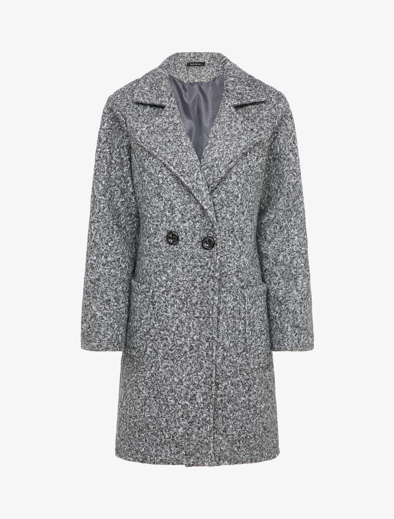 Manteau croisé effet laine bouclée - Gris foncé - 1
