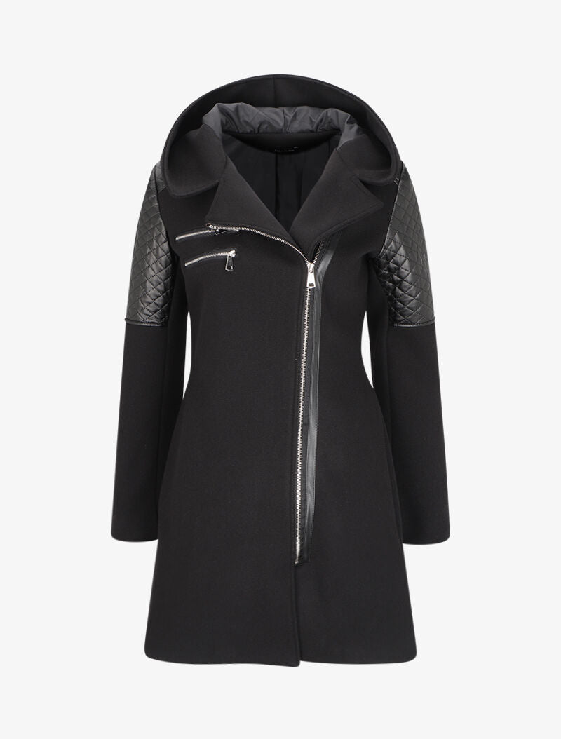 Manteau à empiècement en simili effet matelassé - Noir - 4