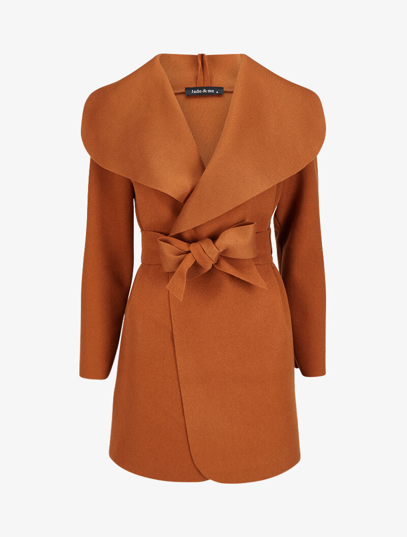 Manteau mi-long à col châle - Camel foncé - 4