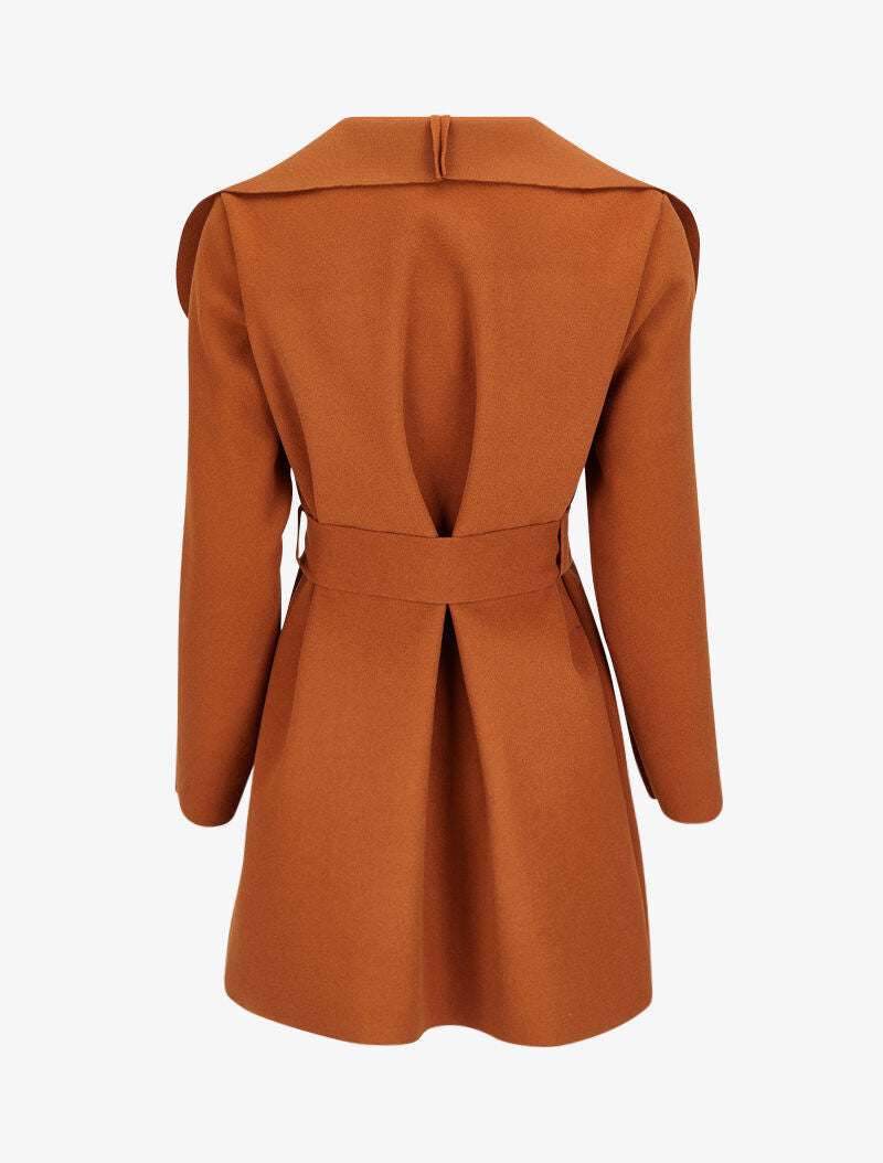 Manteau mi-long à col châle - Camel foncé - 2