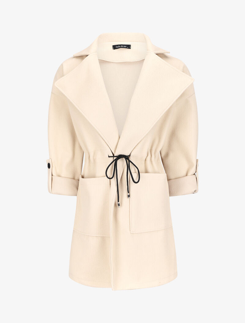 Manteau mi-long à liens de serrage - Beige - 1