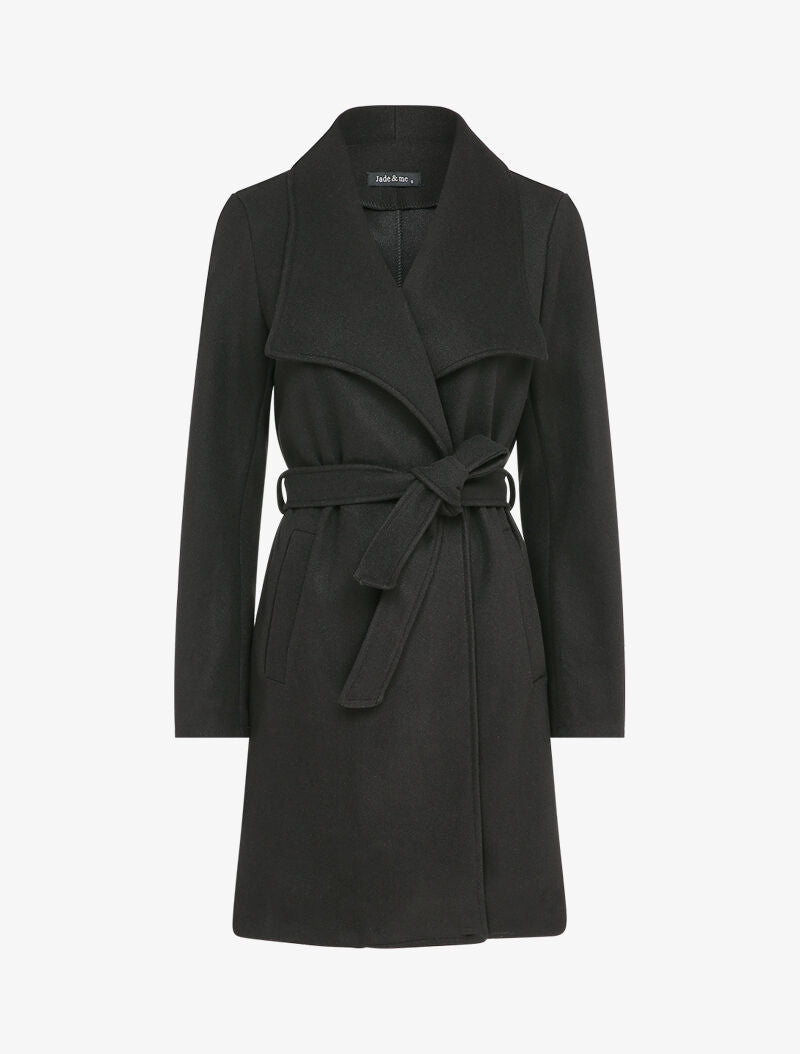 Manteau long droit avec ceinture - Noir - 1