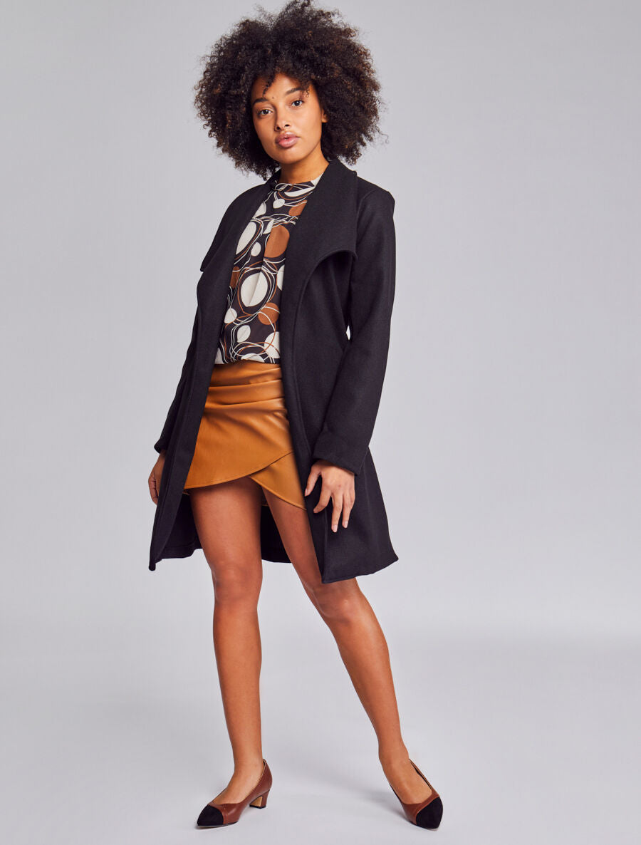 Manteau long droit avec ceinture - Noir - 6