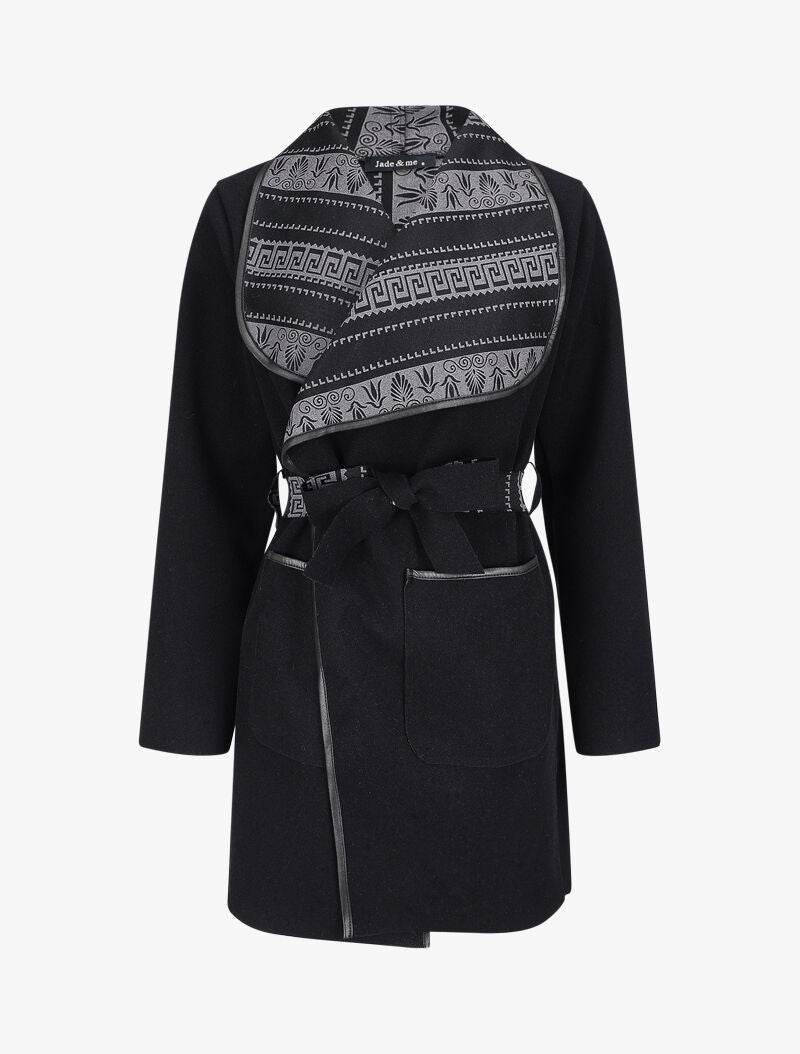 Manteau à col châle imprimé aztèques - Noir - 1