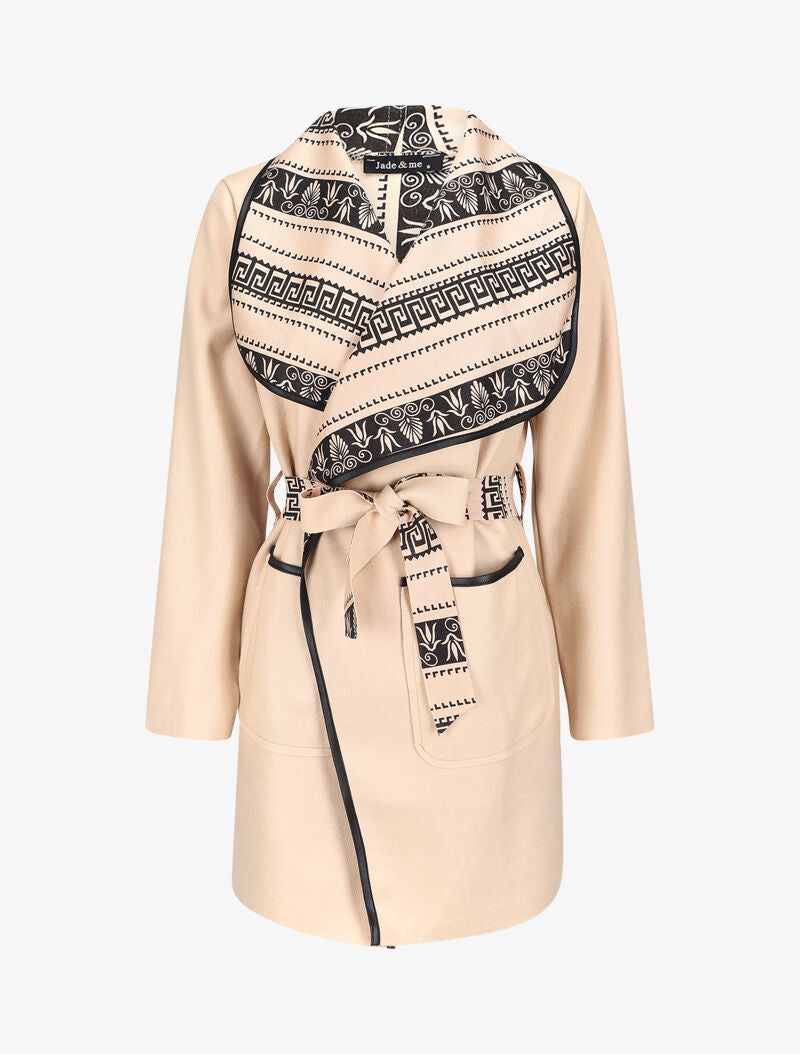 Manteau à col châle imprimé aztèques - Beige - 4