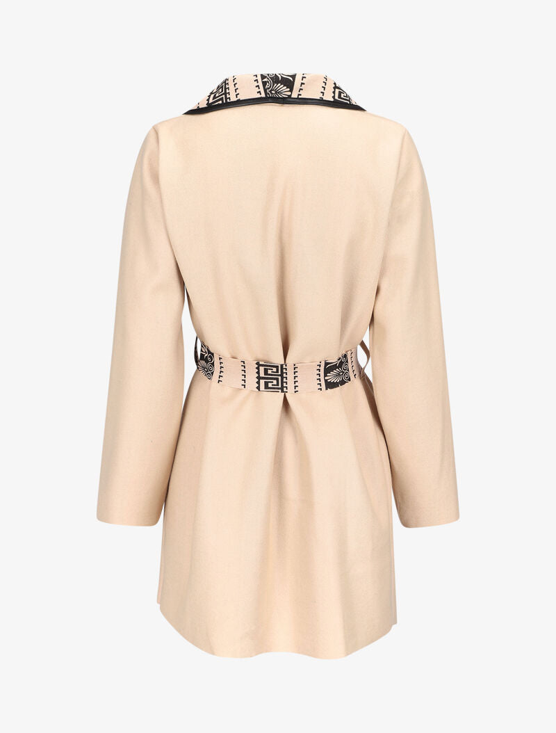 Manteau à col châle imprimé aztèques - Beige - 2