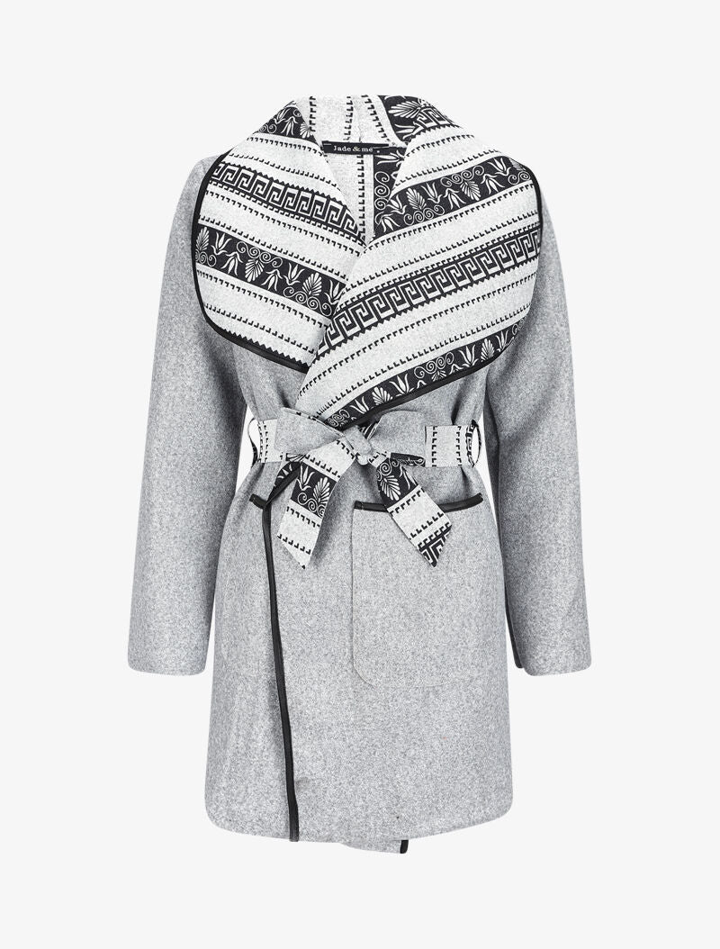 Manteau à col châle imprimé aztèques - Gris chiné - 1