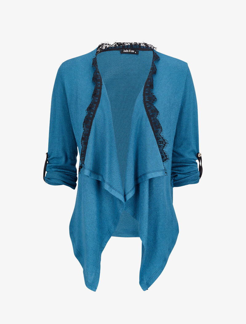 Gilet fin à manches rabattables et liseré en dentelle - Bleu - 1