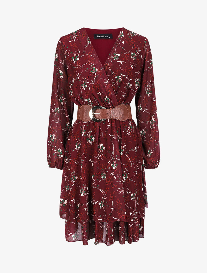 Robe cache-coeur à imprimé petites fleurs - Bordeaux - 1
