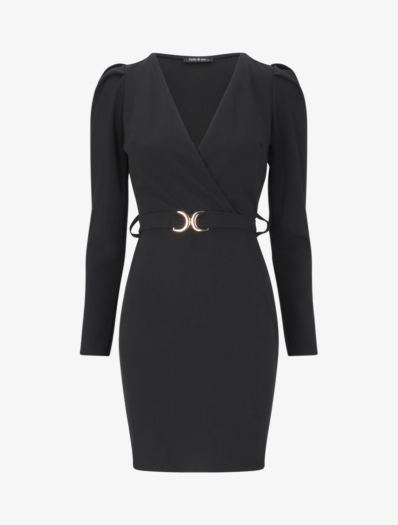 Robe patineuse à manches gigot - Noir - 1