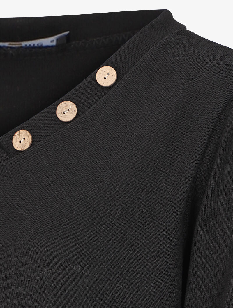 Pull fin oversize à col V à boutons décoratifs - Noir - 3