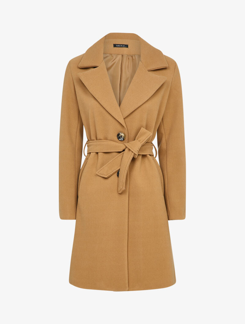 Manteau mi-long ceinturé - Camel - 1