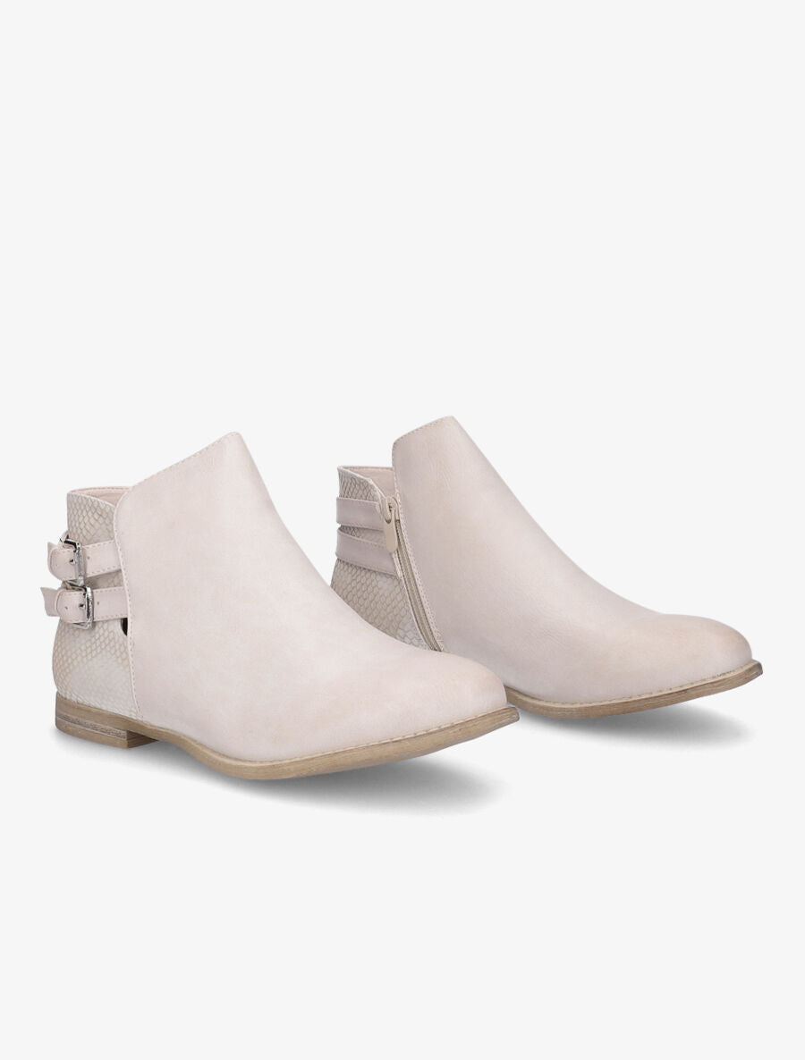 Bottines ajourées talons écailles beige - Beige - 4