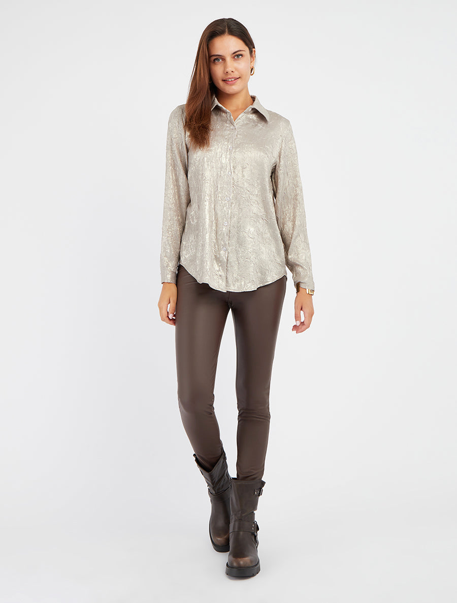 Legging uni en simili - Marron - 8