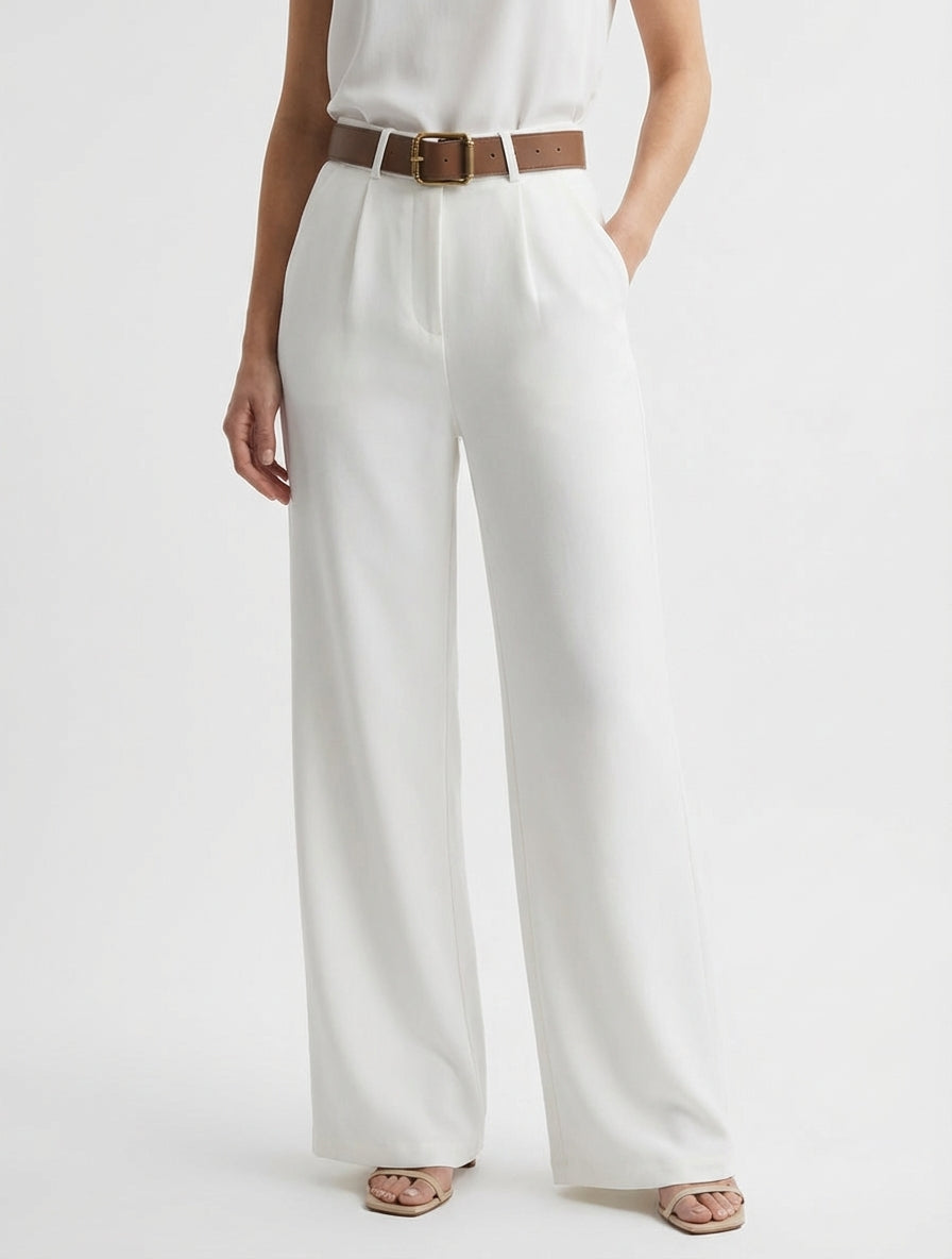 Hose mit hoher Taille und weitem Schnitt - Ecru