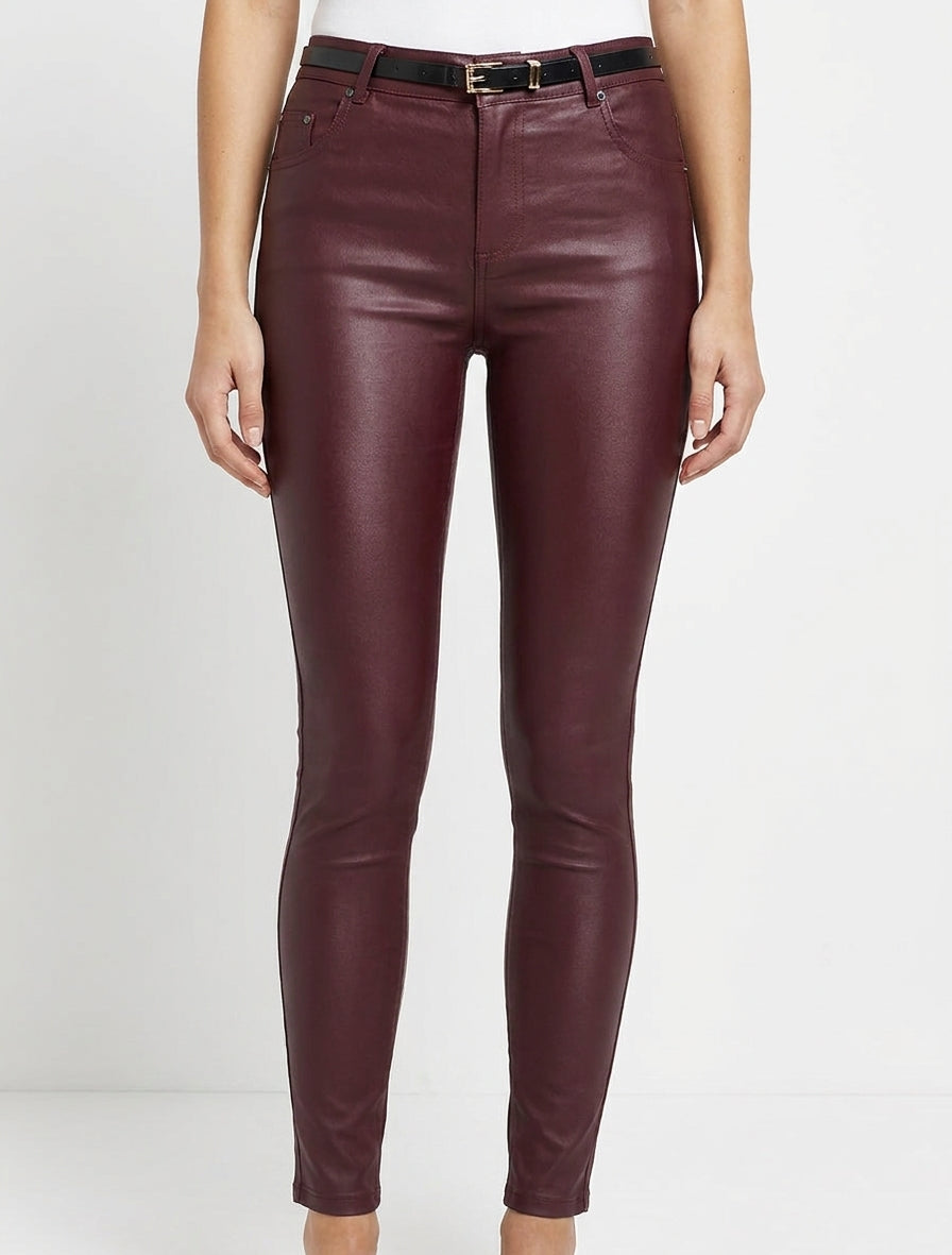 Beschichtete Skinny-Hose - Weinrot