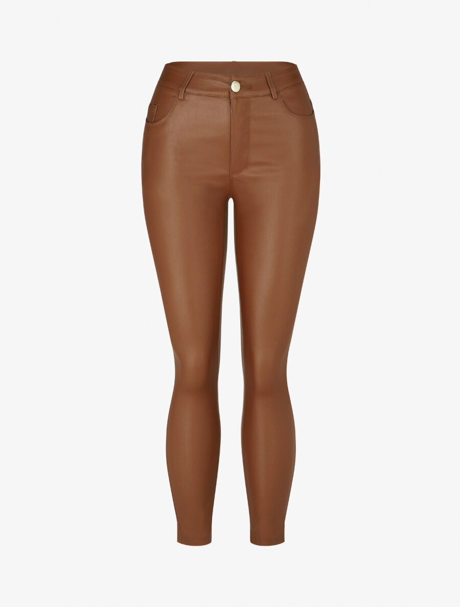 Jean skinny taille standard effet ciré - Camel - 5