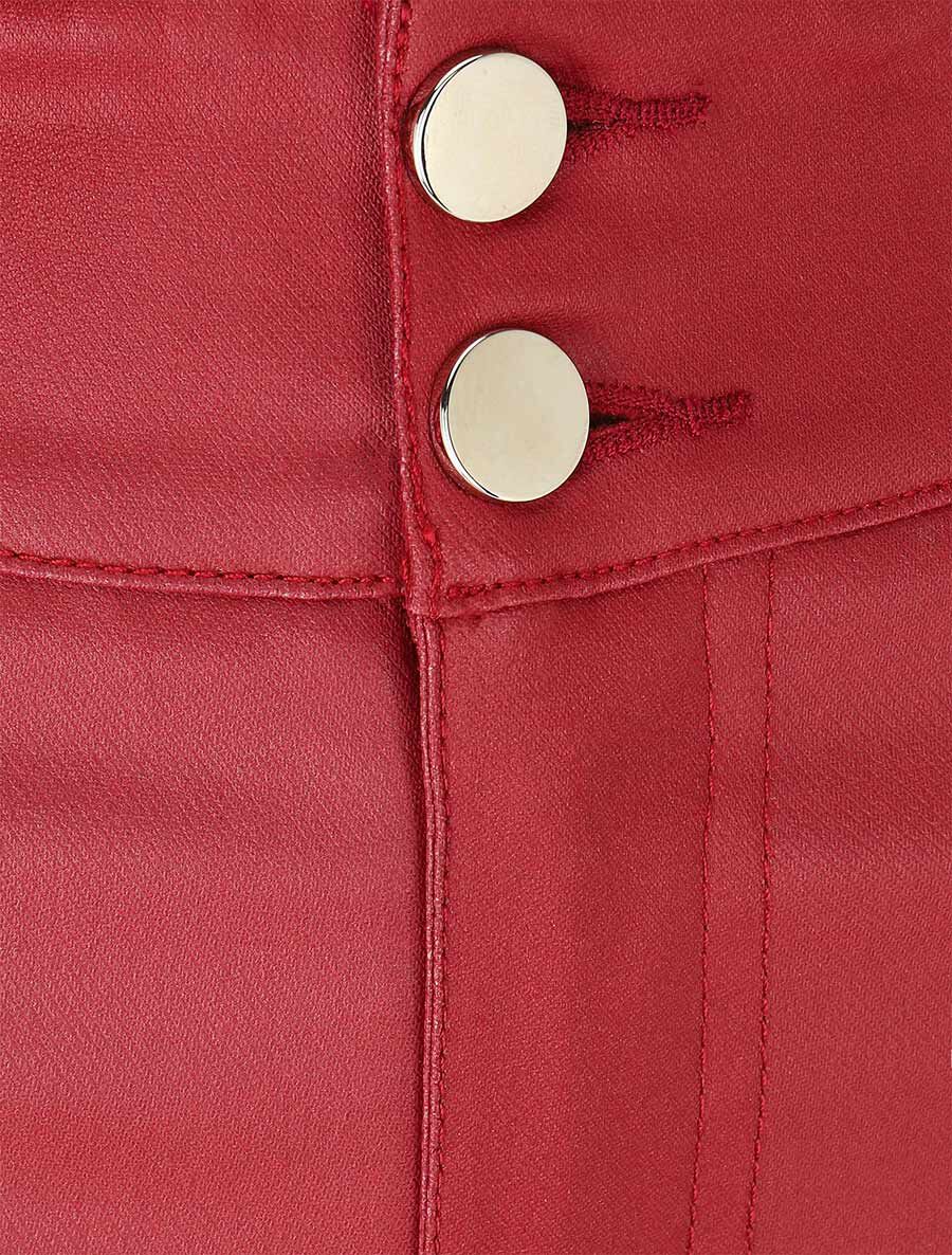 Pantalon uni en simili à 2 boutons - Bordeaux - 3