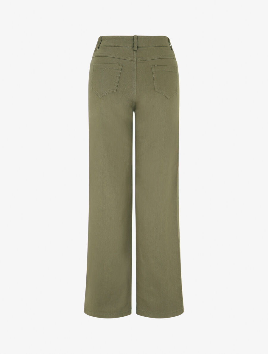 Jean wide leg taille haute coupe droite - Kaki - 2