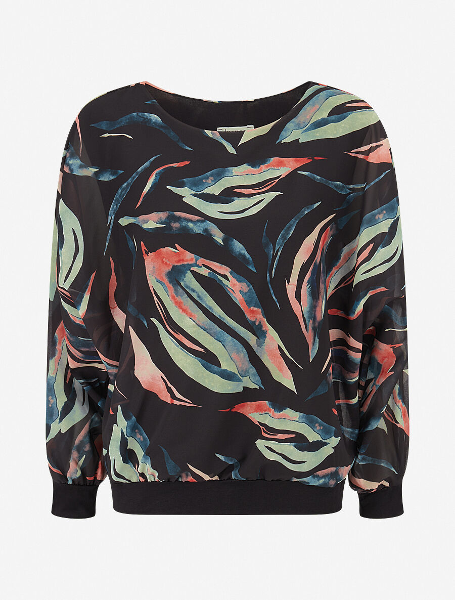 Top en voile à motifs abstraits - Noir - 1