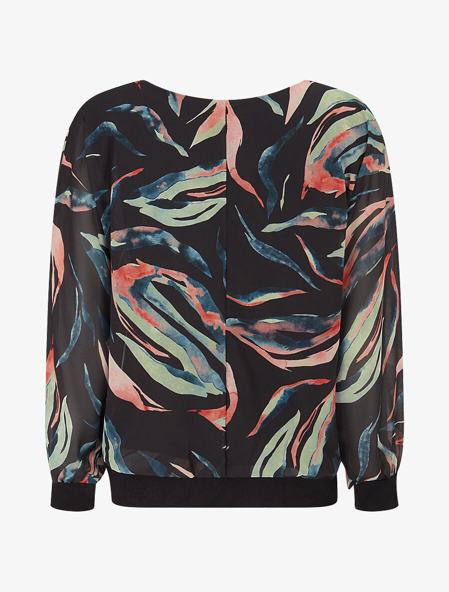 Top en voile à motifs abstraits - Noir - 2