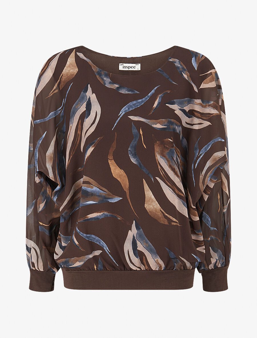 Top en voile à motifs abstraits - Marron - 1