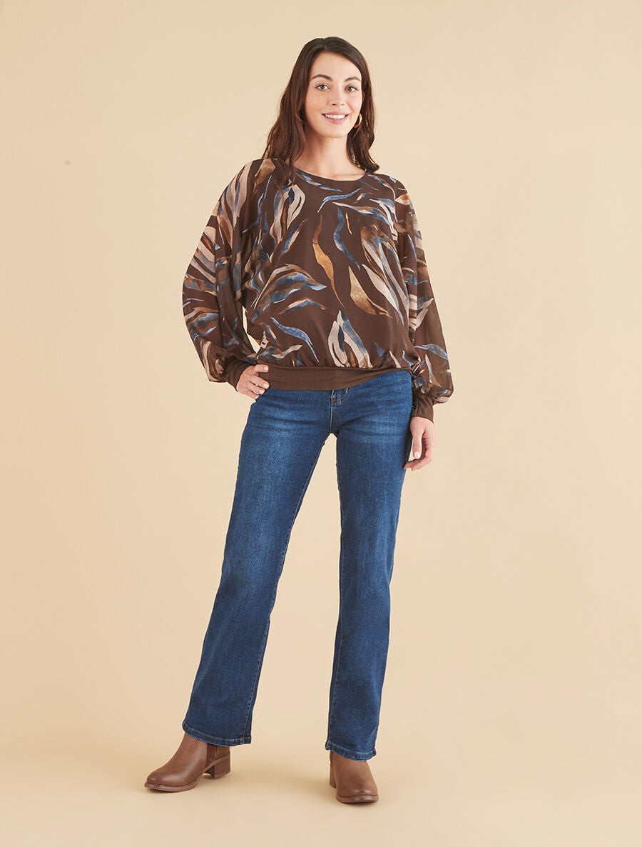 Top en voile à motifs abstraits - Marron - 4