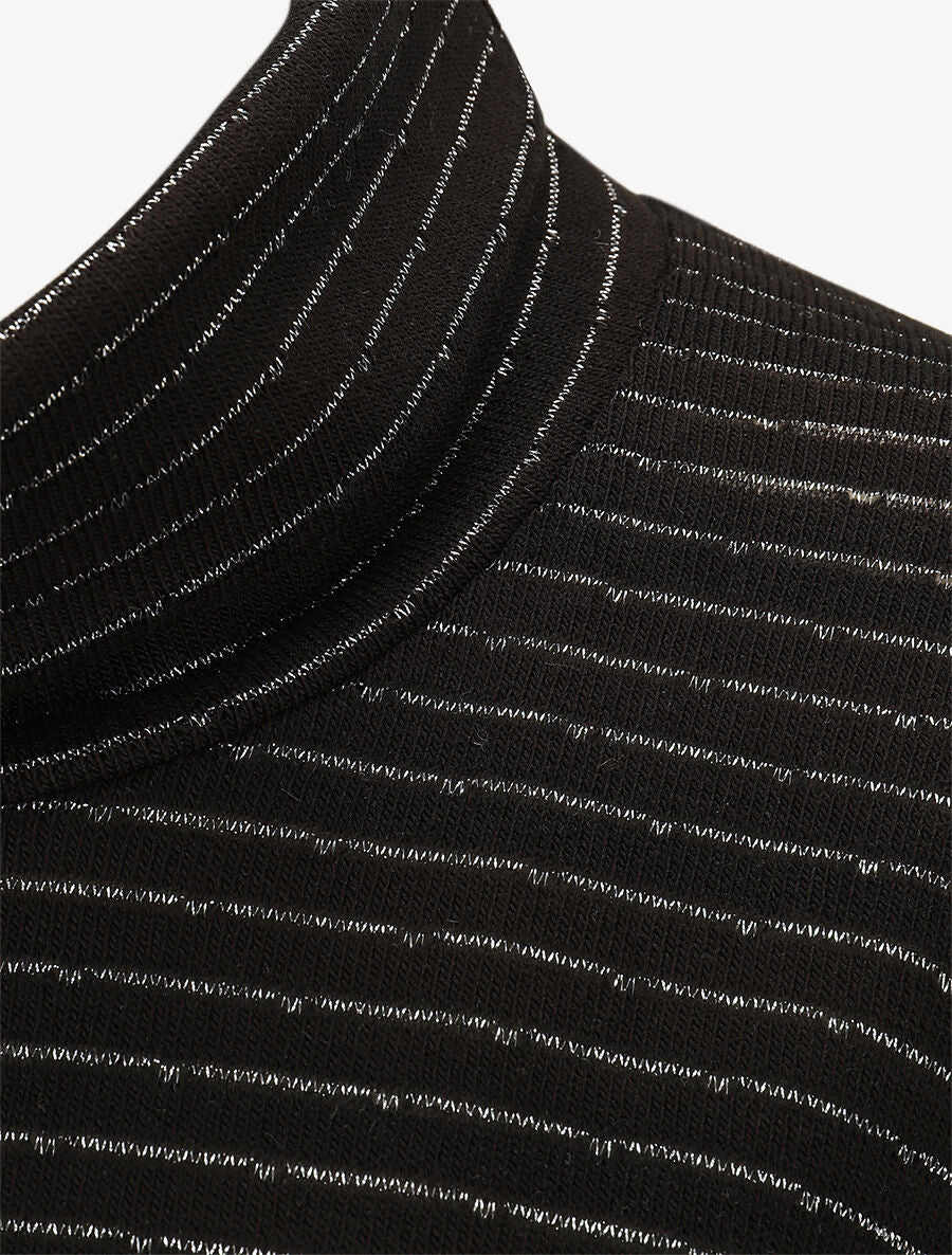 Pull fin à rayures irisées et côtés froncés - Noir - 3