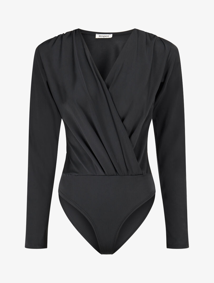Body satiné cache coeur - Noir - 1