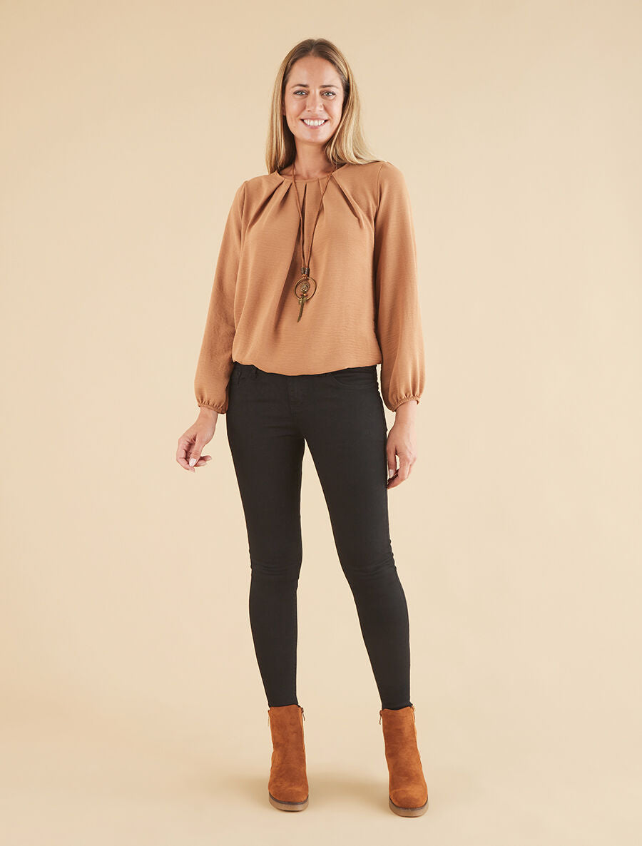 Top fluide à buste plissé - Taupe - 4