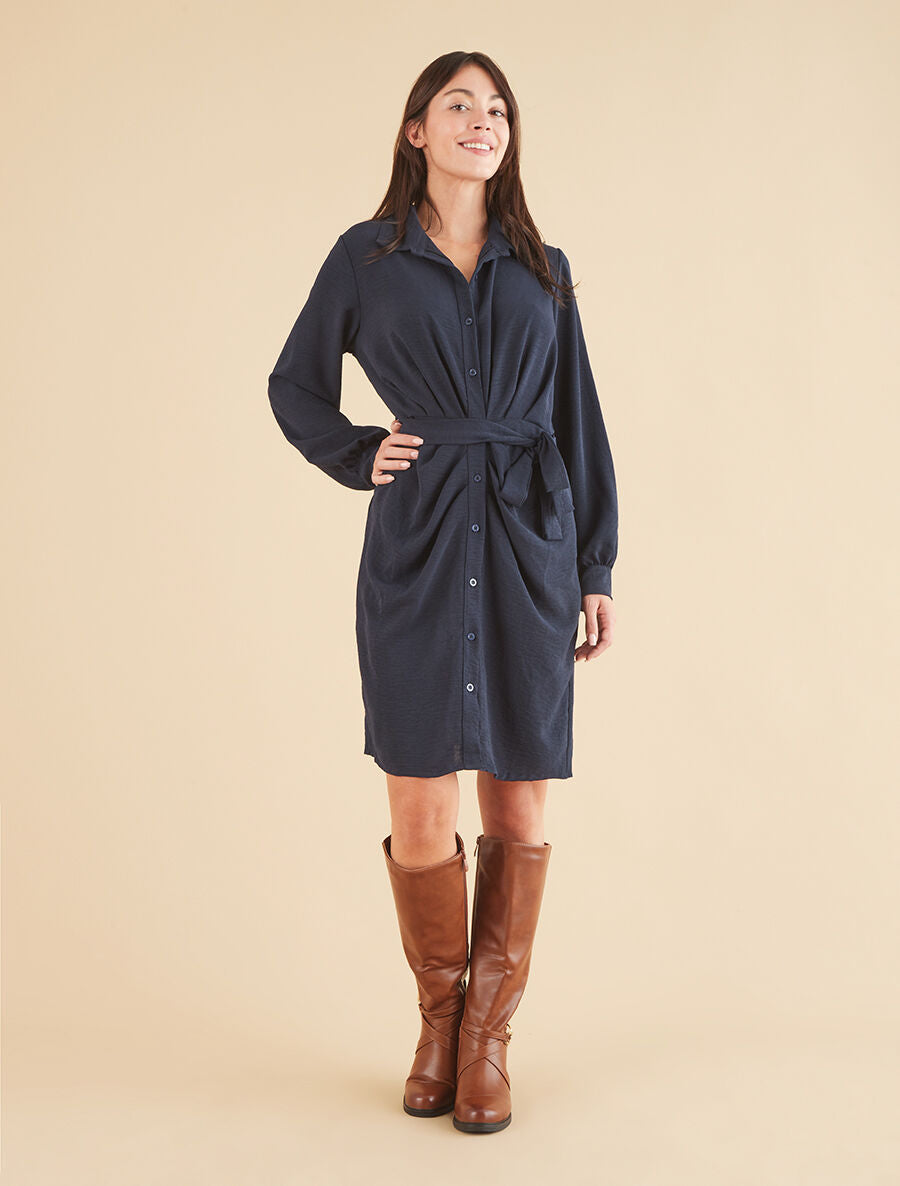 Robe chemise effet drapé - Marine - 4