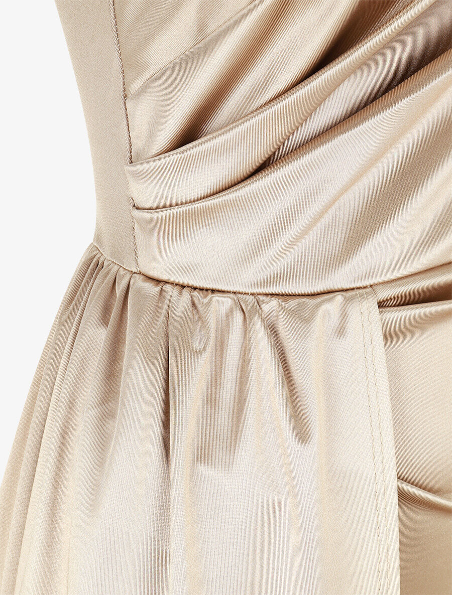 Robe longue unie fendue à une manche - Or - 3