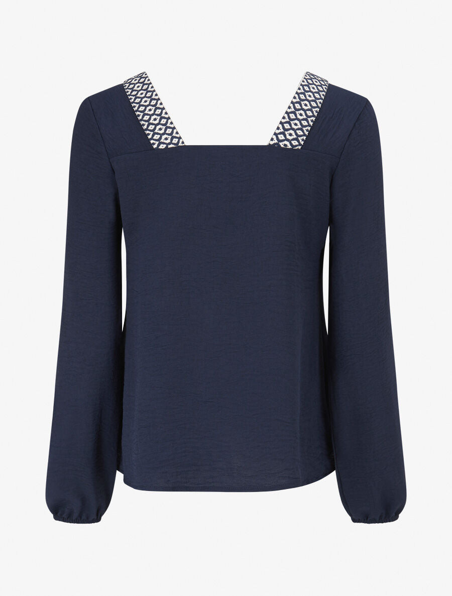 Top à col carré imprimé fantaisie - Marine - 2