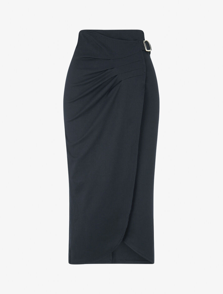 Jupe longue uni effet portefeuille - Marine - 1