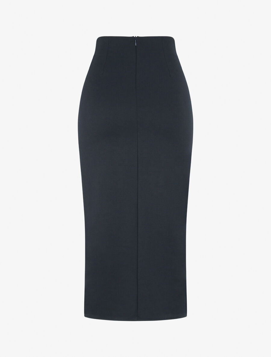 Jupe longue uni effet portefeuille - Marine - 2