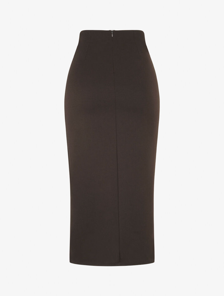 Jupe longue uni effet portefeuille - Marron - 2
